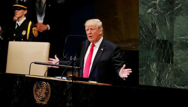 ترامب أثناء إلقاء خطابه جانب من فعاليات الجلسة الافتتاحية للأمم المتحدة- رويترز