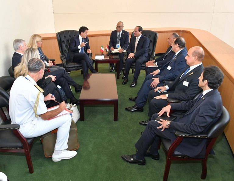 الرئيس عبد الفتاح السيسي خلال لقائه رئيس الوزراء الإيطالي جيوسبي كونتي الرئيس المصري عبدالفتاح السيسي ورئيس البرتغال مارسيلو دي سوزا