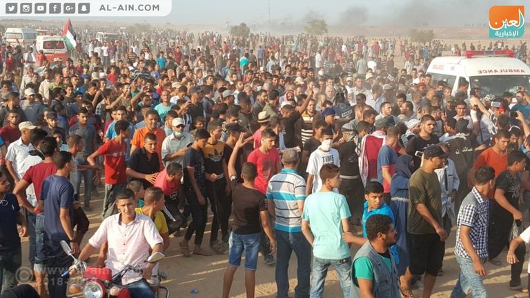 جمعة انتفاضة الأقصى بغزة جرحى فلسطينيون في جمعة انتفاضة الأقصى بغزة