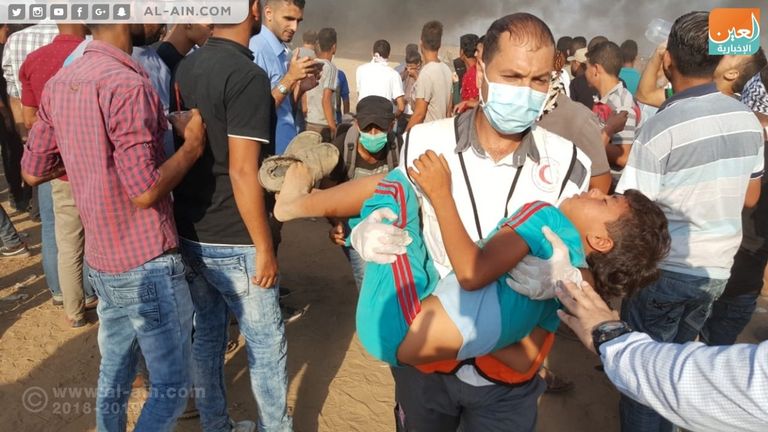 جمعة انتفاضة الأقصى بغزة جرحى فلسطينيون في جمعة انتفاضة الأقصى بغزة
