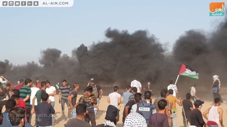 جمعة انتفاضة الأقصى بغزة جرحى فلسطينيون في جمعة انتفاضة الأقصى بغزة