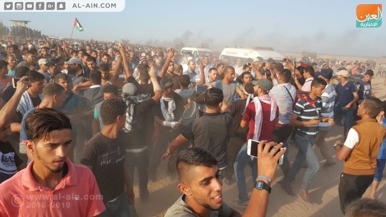 جمعة انتفاضة الأقصى بغزة جرحى فلسطينيون في جمعة انتفاضة الأقصى بغزة