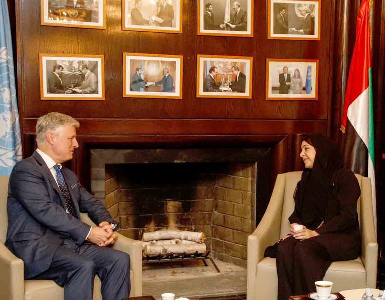 ريم الهاشمي خلال لقاءاتها على هامش الجمعية العامة للأمم المتحدة