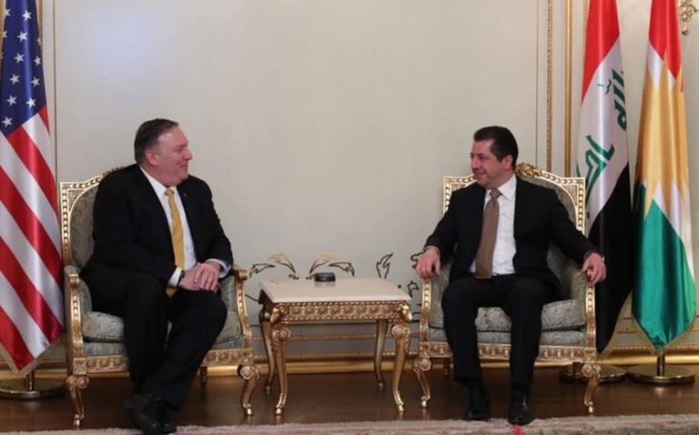 جانب من لقاء بومبيو وبارزاني في إقليم كردستان العراق