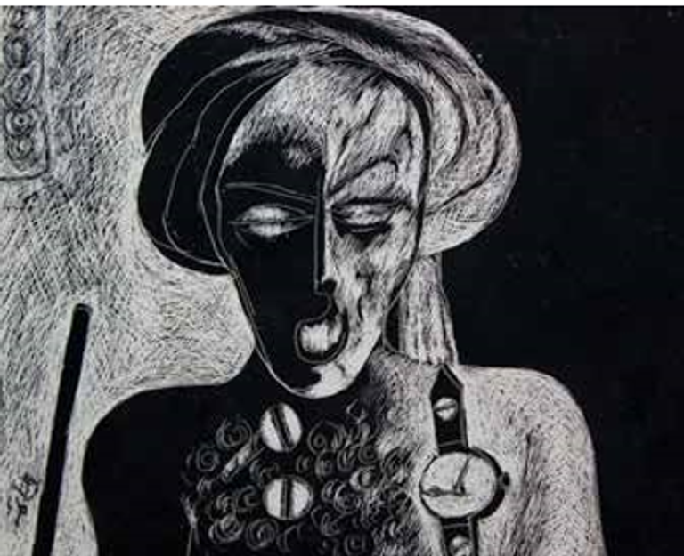 إحدى لوحات الفنان الطيب ضو البيت بمعرض "درب الأربعين"