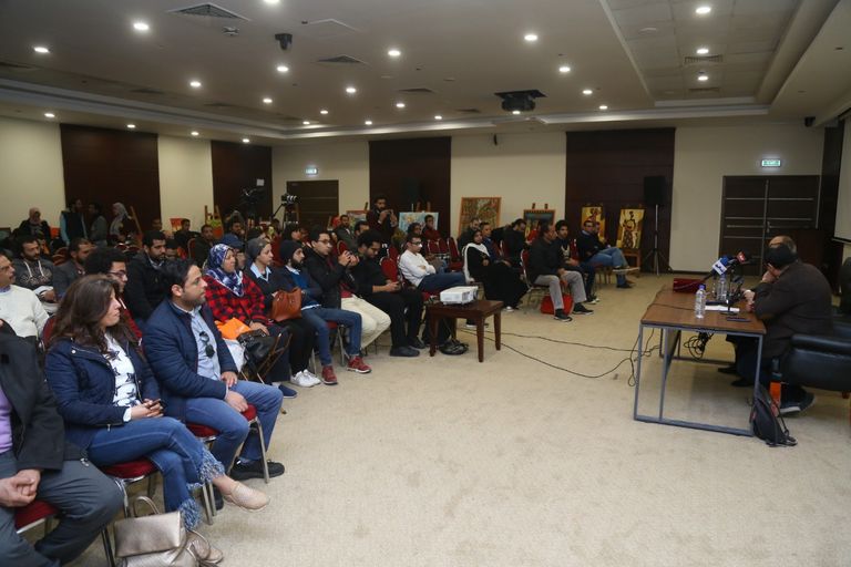 وحيد حامد أثناء تكريمه بمعرض الكتاب