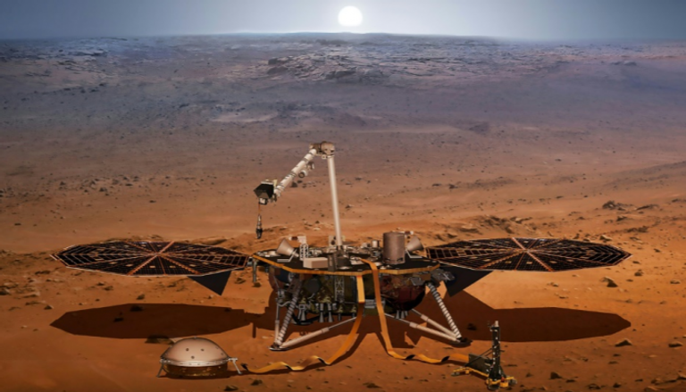 صورة وزعتها وكالة "ناسا" لمركبة "إنسايت" على المريخ