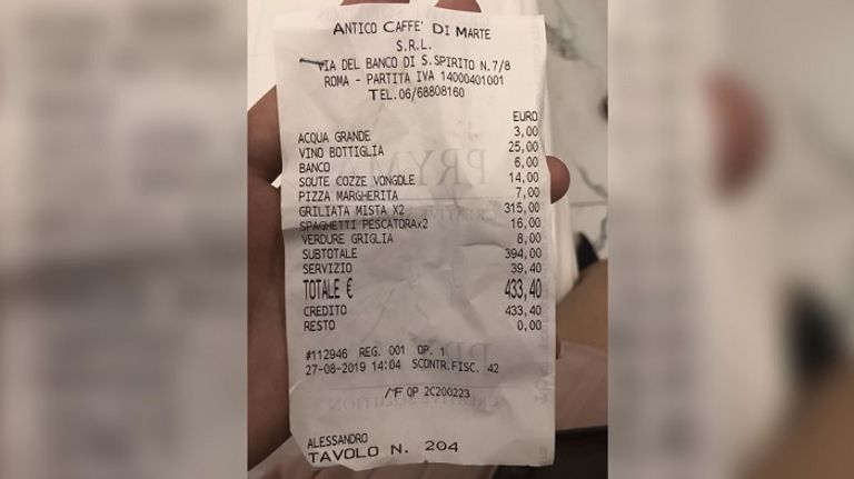 شكاوى من مطعم إيطالي بسبب فاتورة