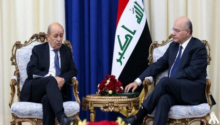 الرئيس العراقي خلال استقباله وزير الخارجية الفرنسي