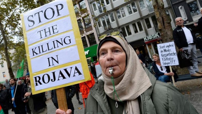 جانب من المظاهرة المنددة بالعدوان التركي