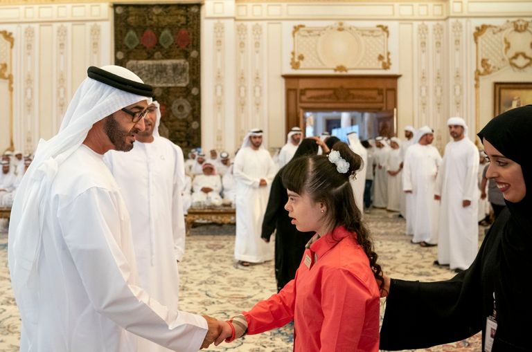 محمد بن زايد خلال استقبال أصحاب الهمم