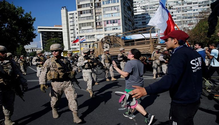 جانب من الاحتجاجات في تشيلي جانب من الاحتجاجات في تشيلي