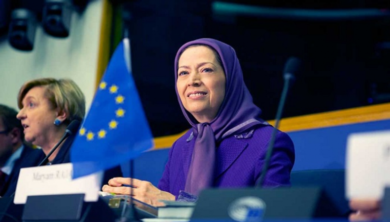 مريم رجوي زعيمة المعارضة الإيرانية خلال كلمتها بالبرلمان الأوروبي 