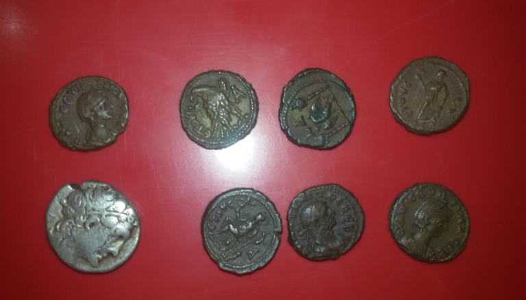 جانب من العملات الأثرية بعد ضبطها