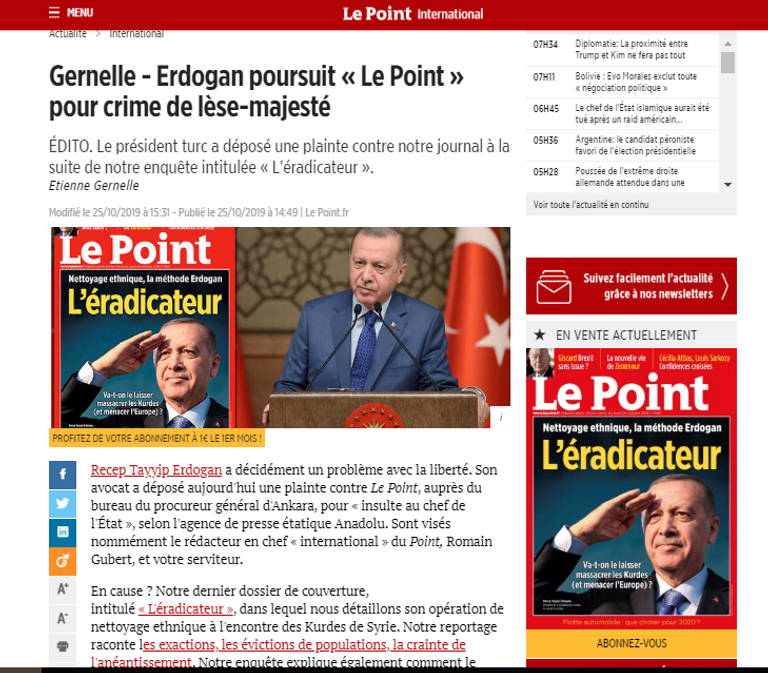 مجلة فرنسية تتحدى الرئيس التركي رجب طيب أردوغان