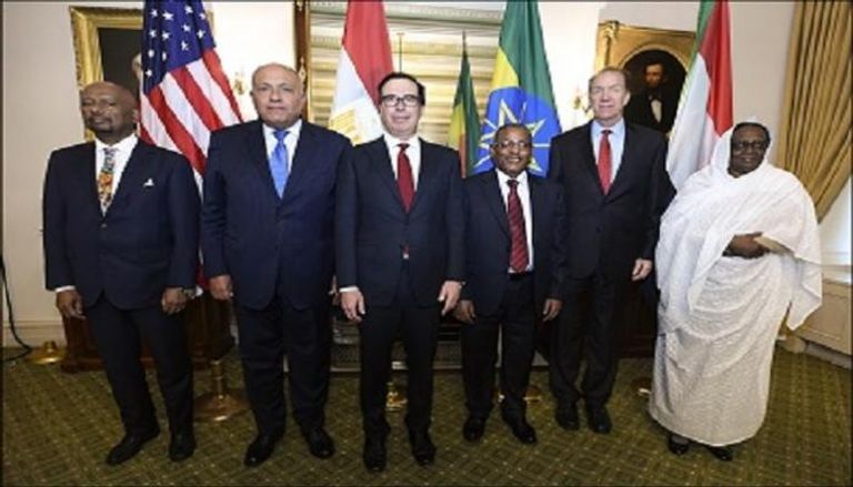 وزراء خارجية مصر وإثيوبيا والسودان مع وزير الخزانة الأمريكي