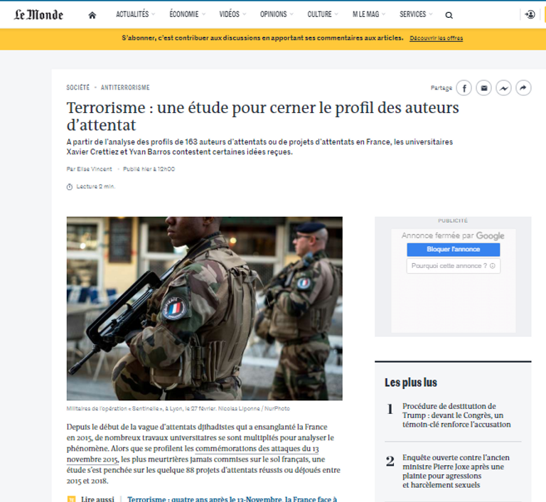 دراسة ترسم ملامح شخصية منفذي العمليات الإرهابية