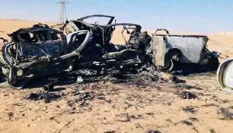 سيارة الإرهابي حسن التباوي عقب استهدافها من الجيش الليبي