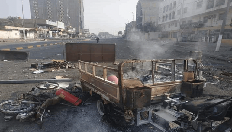 صورة متداولة لآثار الحرائق خلال مظاهرات بالنجف