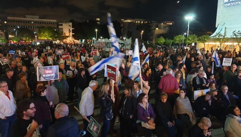 جانب من المظاهرات الإسرائيلية في تل أبيب