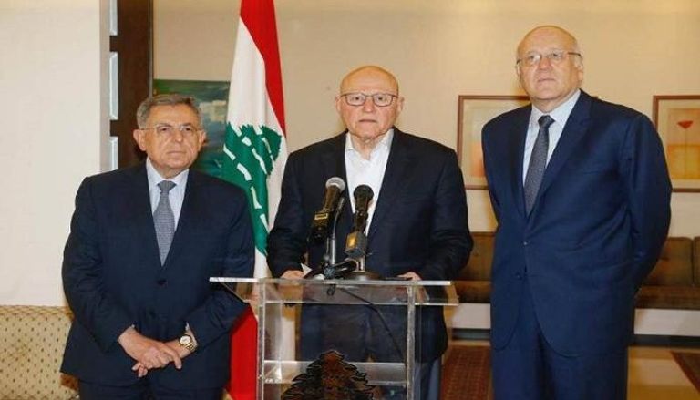 رؤساء الحكومات اللبنانية السابقة فؤاد السنيورة وتمام سلام ونجيب ميقاتي