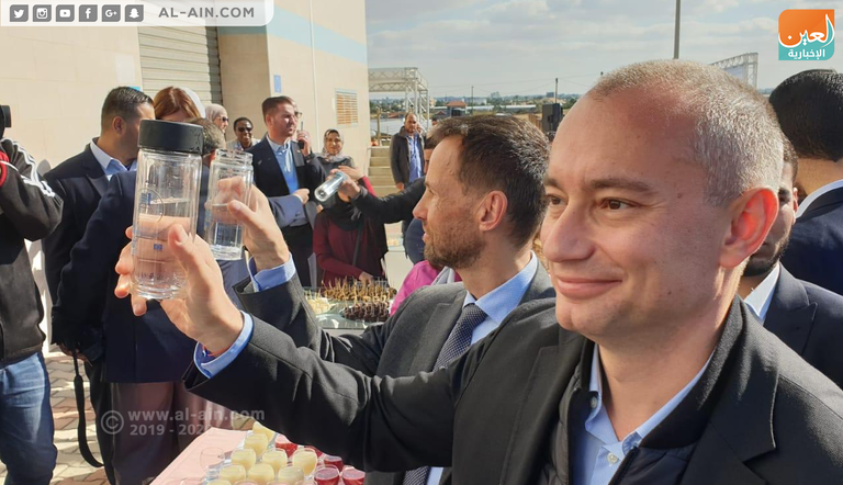 نيكولاي ملادينوف خلال افتتاح محطة المياه بغزة