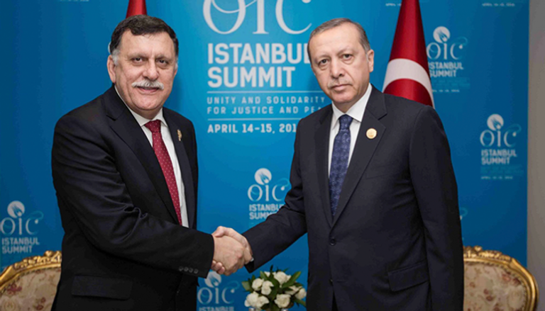 أردوغان وفايز السراج رئيس حكومة الوفاق غير الدستورية-أرشيفية