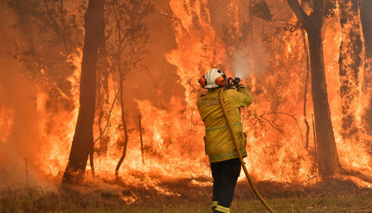 إطفائي يكافح حريقا في إحدى غابات أستراليا