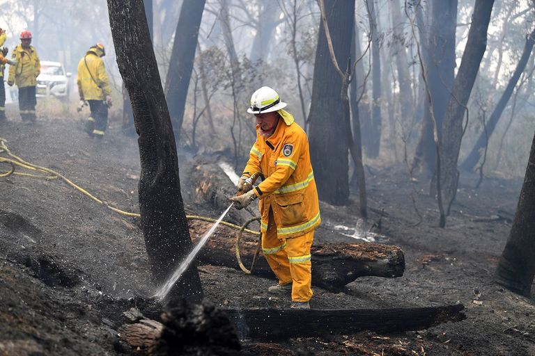 إطفائي يكافح حريقا في إحدى غابات أستراليا