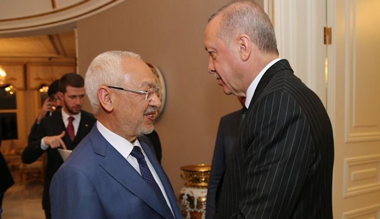 لقاء سابق بين رجيب طيب أردوغان رئيس حركة النهضة الإخوانية راشد الغنوشي الرئيس التركي رجب طيب أردوغان - أرشيفية