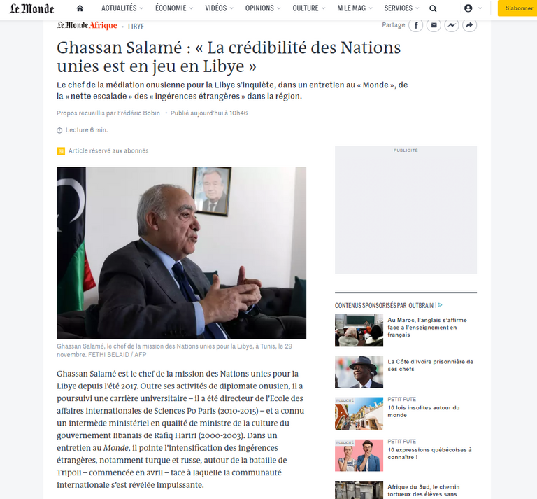 المبعوث الأممي إلى ليبيا غسان سلامة