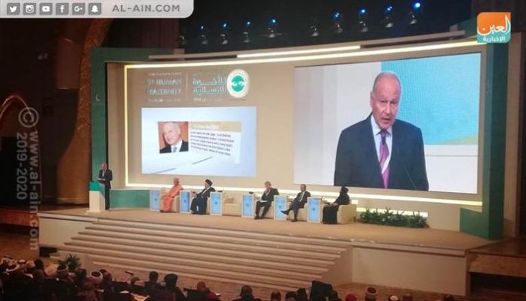 أحمد أبو الغيط الأمين العام لجامعة الدول العربية خلال المؤتمر