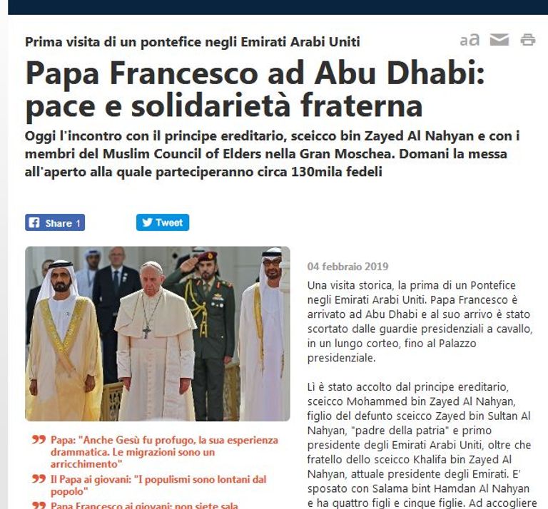 مراسم الاستقبال الرسمي للبابا فرنسيس في قصر الرئاسة بأبوظبي