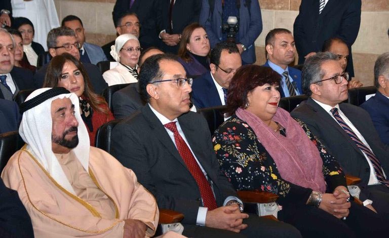 حاكم الشارقة خلال افتتاح دار الكتب بمصر