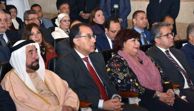 حاكم الشارقة خلال افتتاح دار الكتب بالقاهرة