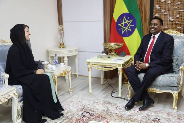 جانب من لقاء وزير الخارجية الإثيوبي والوزيرة ريم بنت إبراهيم الهاشمي 