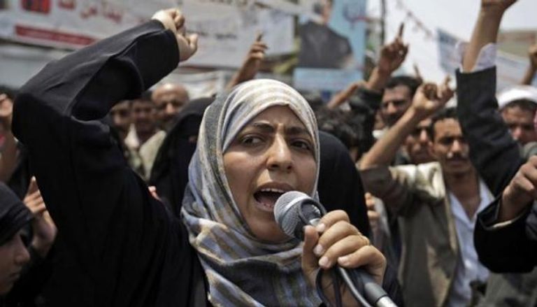 توكل كرمان خلال أحداث فبراير 2011 في اليمن