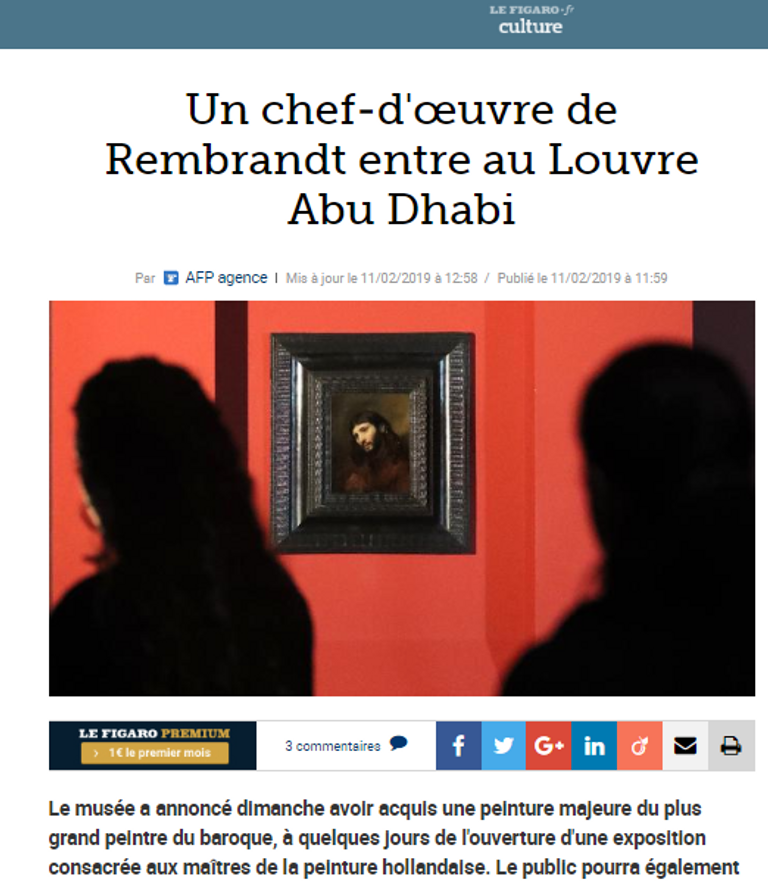 تعليق لوحة لرامبرانت في متحف اللوفر أبوظبي