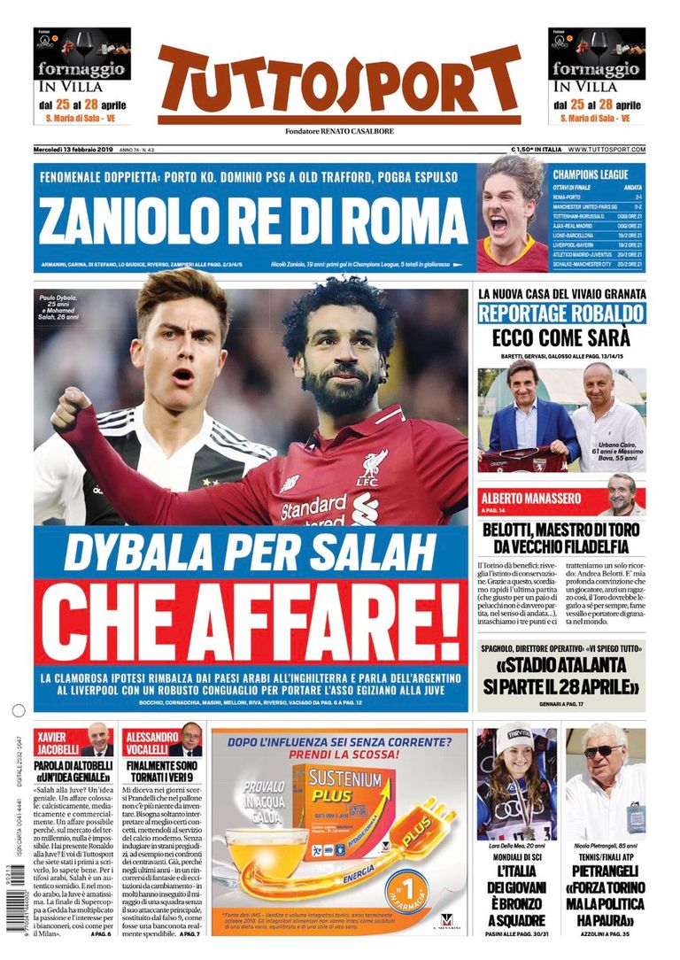 غلاف صحيفة توتو سبورت الإيطالية