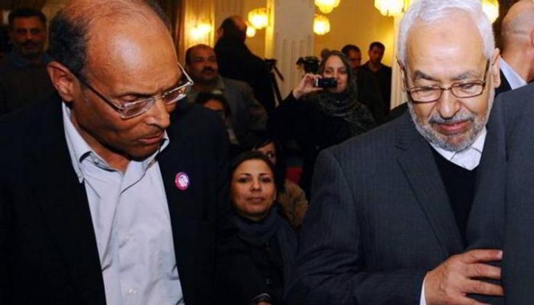 المرزوقي الرئيس التونسي السابق وراشد الغنوشي رئيس حركة النهضة