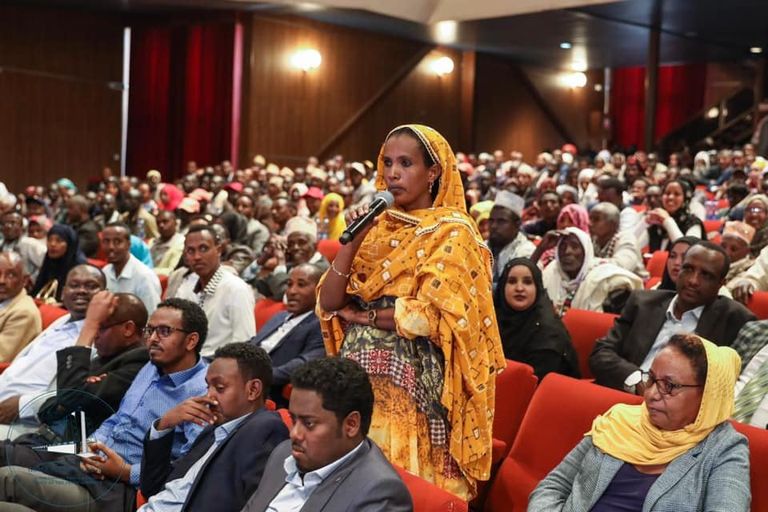 آبي أحمد متحدثا أمام ممثلي المجتمع الإثيوبي