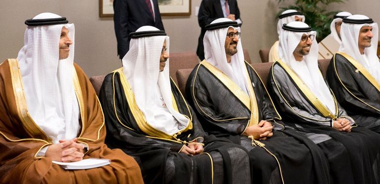 الوفد المرافق للشيخ محمد بن زايد آل نهيان خلال زيارته إلى سنغافورة الشيخ محمد بن زايد آل نهيان مع لي هسين لونج