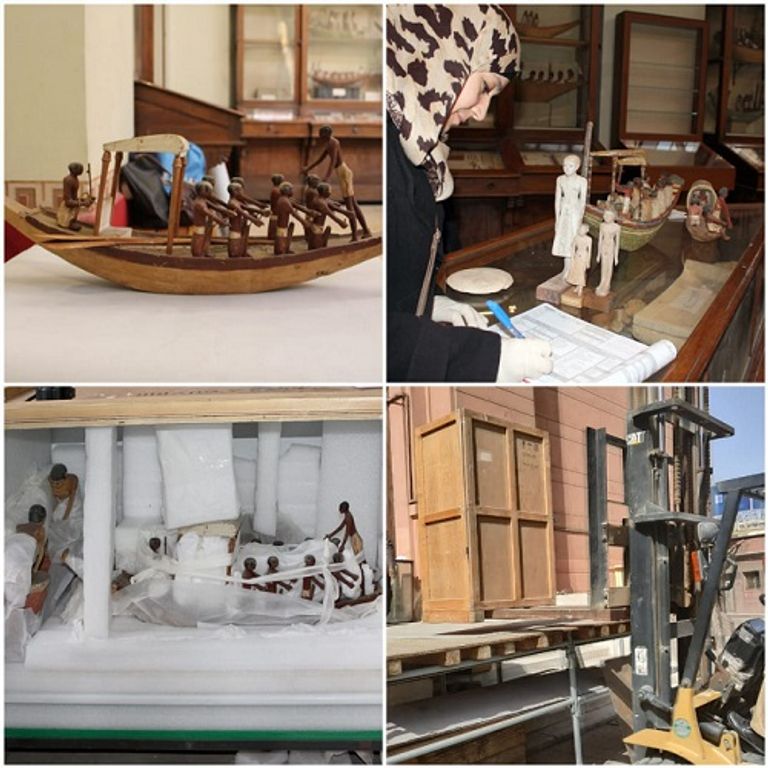 إحدى القطع الأثرية المنقولة للمتحف الكبير