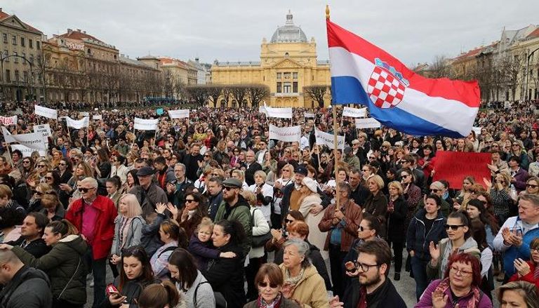 جانب من الاحتجاج ضد العنف الأسري في كرواتيا