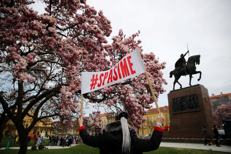 جانب من الاحتجاج ضد العنف الأسري في كرواتيا