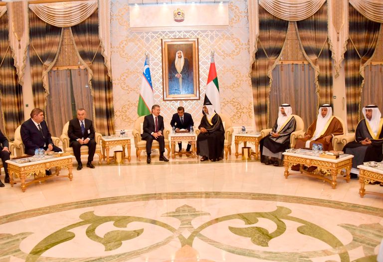 الشيخ منصور بن زايد يستقبل رئيس أوزبكستان