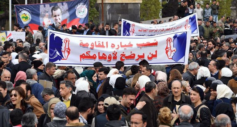 اعتصامات في المدن السورية ضد قرار واشنطن بسيادة إسرائيل على الجولان المحتلة