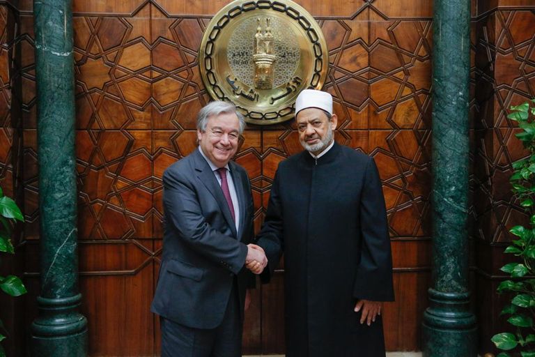 شيخ الأزهر يلتقي الأمين العام للأمم المتحدة