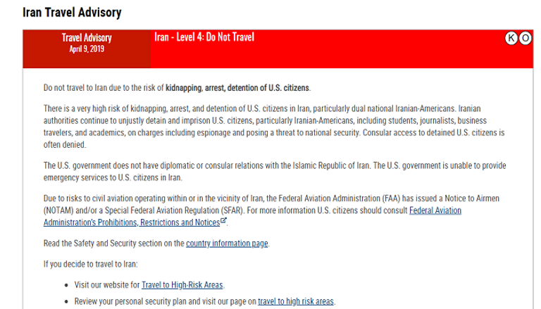 تحذير أمريكي من السفر إلى إيران أمريكا تخشى على مواطنيها في تركيا وإيران