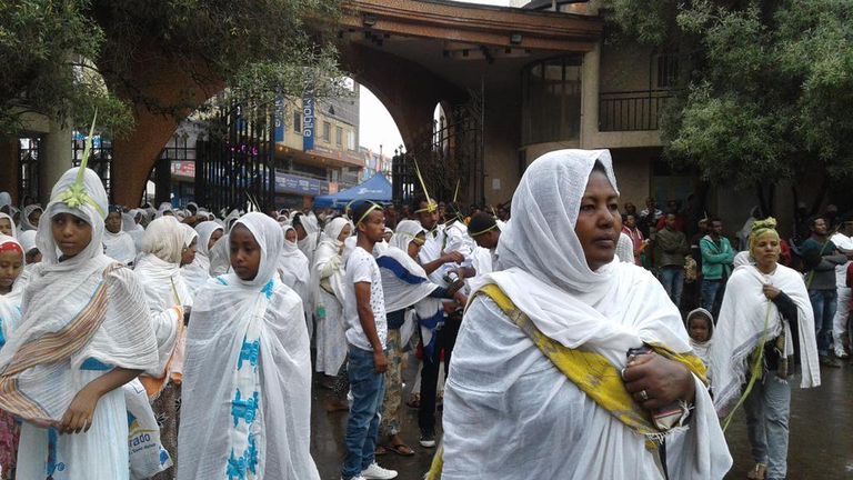 جانب من احتفالات الإثيوبيين بـ"أحد السعف"